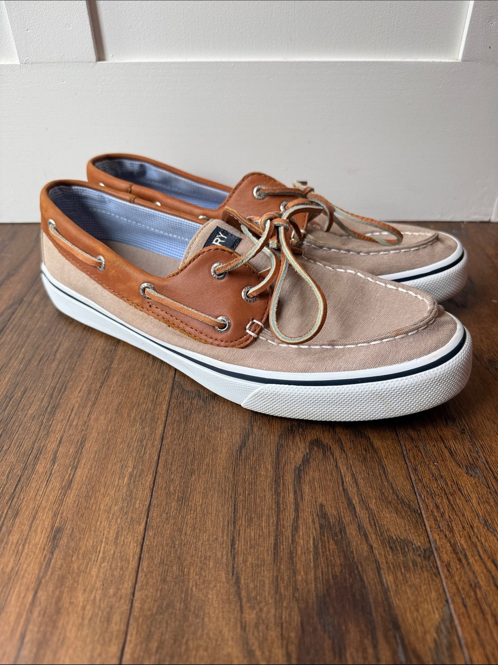 Sperry top sider Two-Tone Tan and Brown Canvas & Leather Boat Shoes